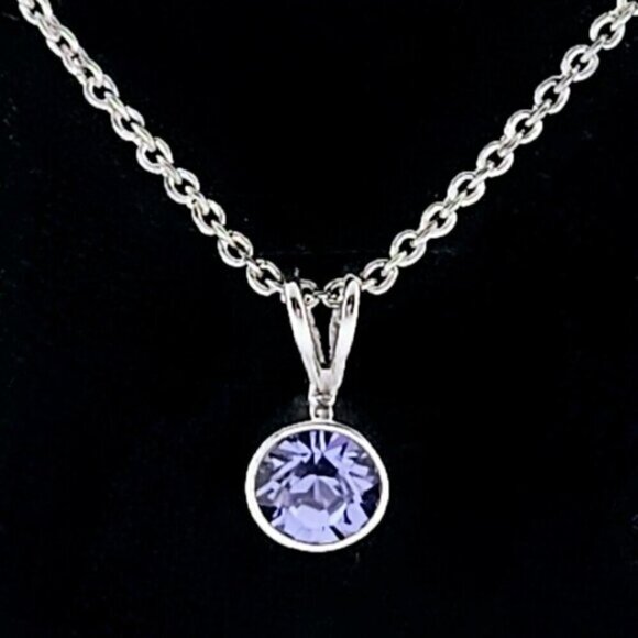 Silver-Tone Violet Crystal Necklace & Stud Earrings Jewelry Set - Picture 4 of 6